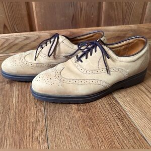 IRON AGE Wing Tip Beige Suede Leather Protection Dress Shoes Mens 8.5